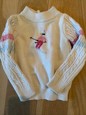 Janie and Jack Cream Cable-Knit Sweater with Pink Ski Motif
